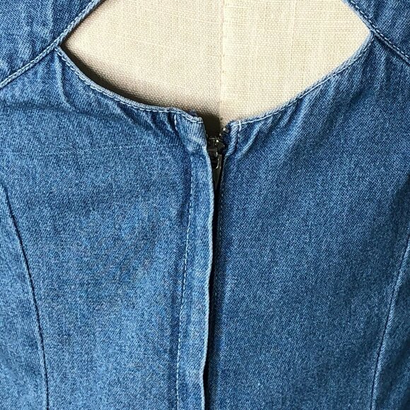 Ivey Jean Dress Blue Denim Women 8 Keyhole Back Slimming Sleeveless Straight - Picture 10 of 11